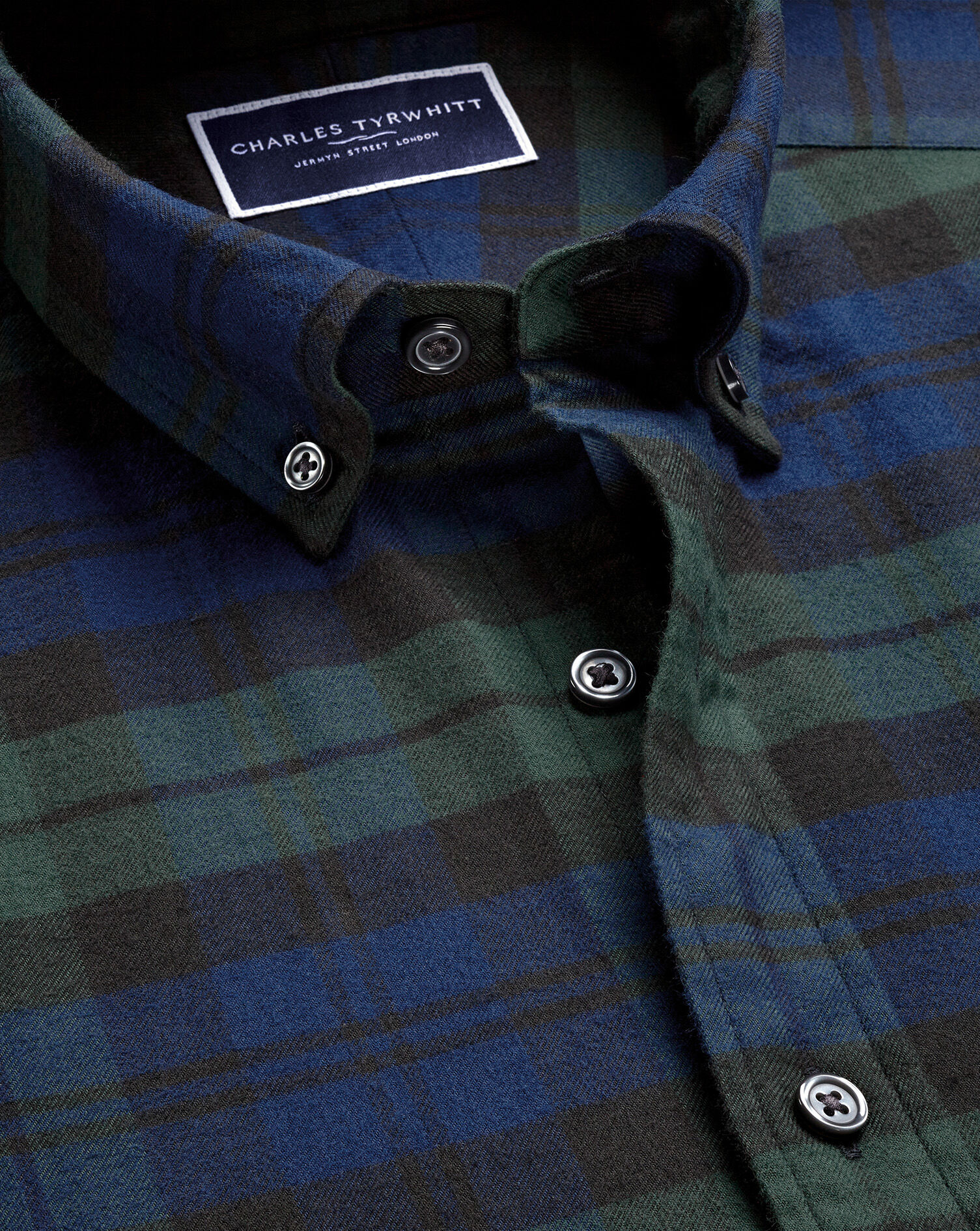 Brushed Flannel Check Shirt - Royal Blue & Green | Charles Tyrwhitt US
