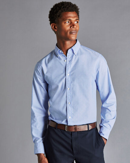 Button-Down Collar Non-Iron Stretch Clip Dobby Shirt - Cornflower Blue