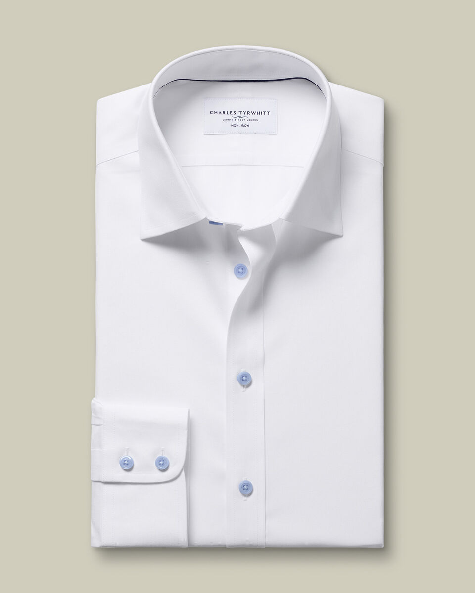 Non-Iron Twill with Contrast Buttons Shirt - White