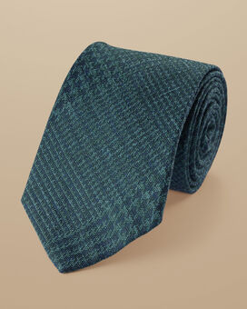 Cravate à Carreaux Prince De Galles En Mélange De Soie Et De Laine - Bleu et Vert