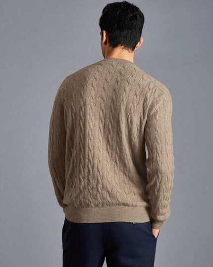 Cashmere Cable Knit Crew Neck Sweater - Oatmeal