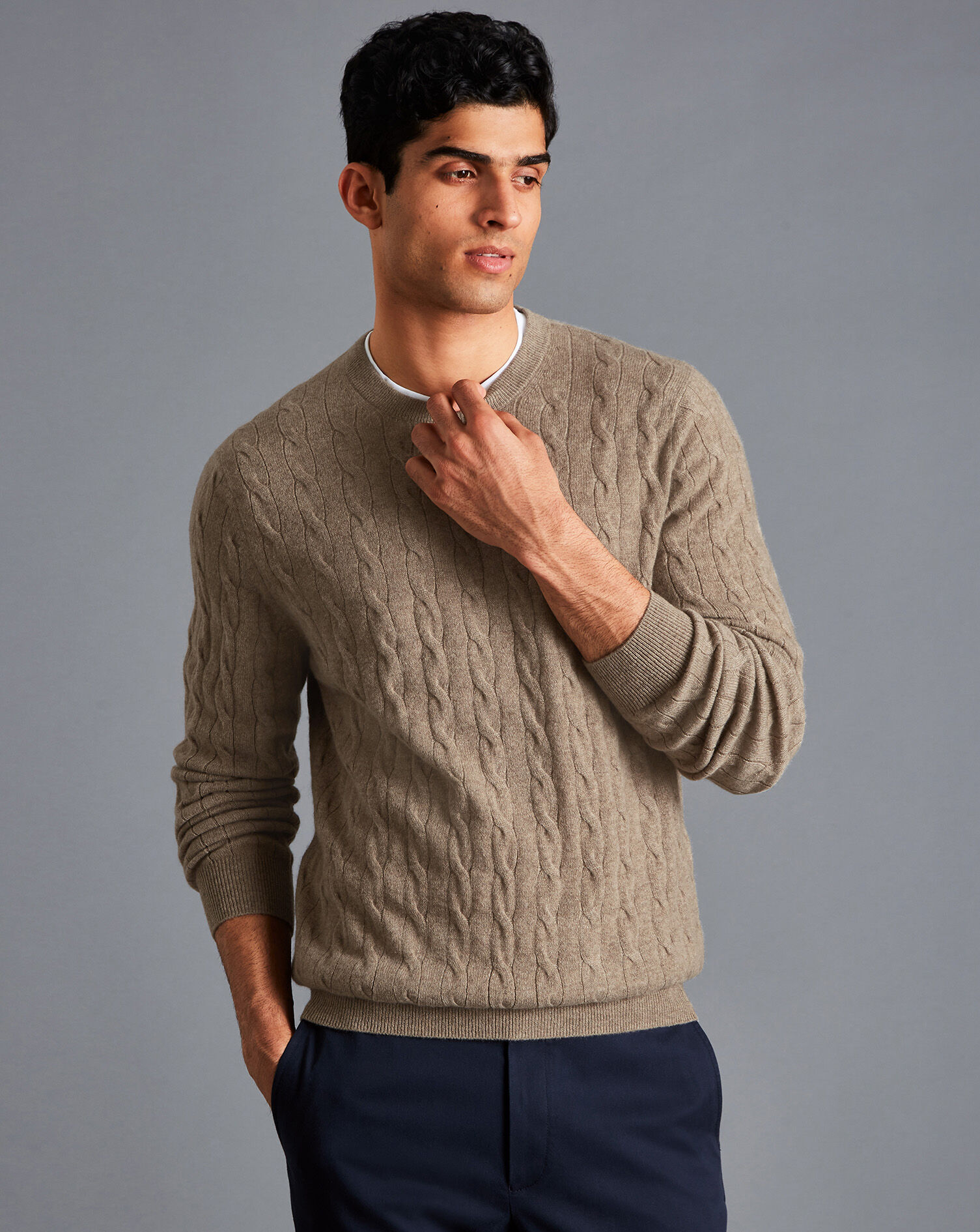 Cashmere Cable Knit Crew Neck Jumper 