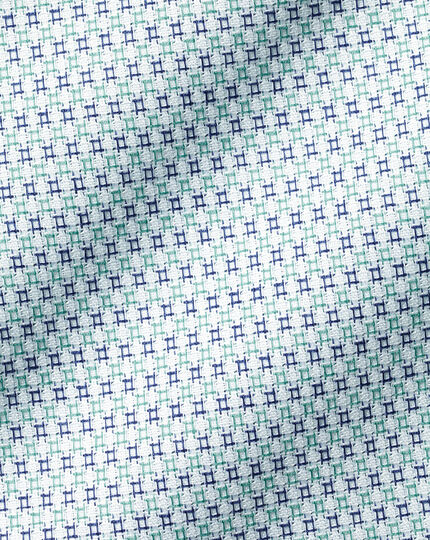 Strukturiertes bügelfreies Stretch-Hemd mit Semi-Haifischkragen - Grün & Marineblau
