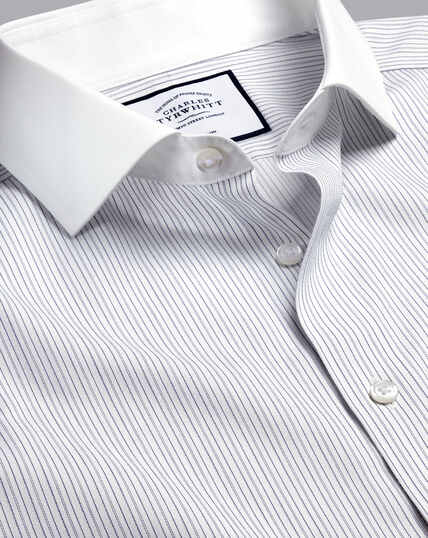 Spread Collar Non-Iron Winchester Stripe Shirt - Blue & White