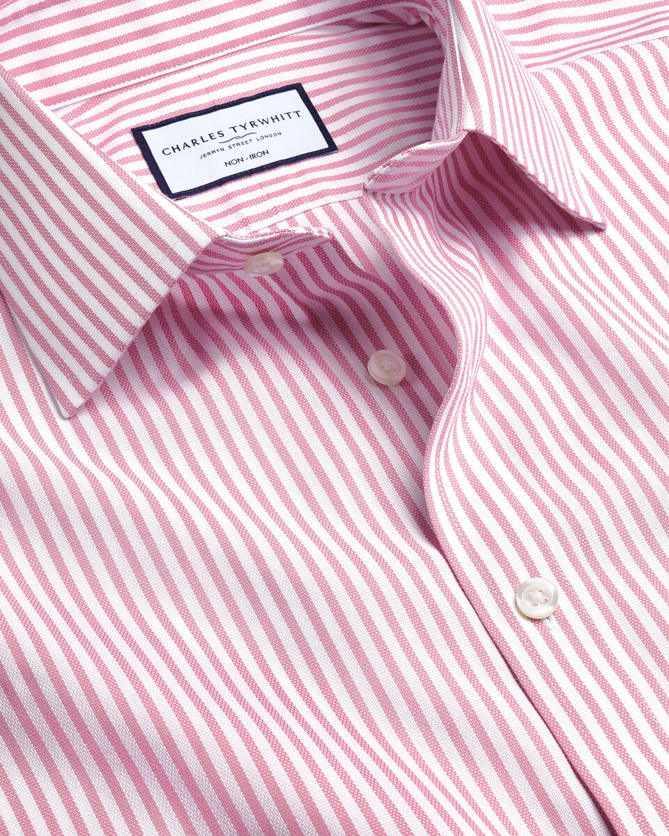 Chemise en coton sans-repassage rose à rayures