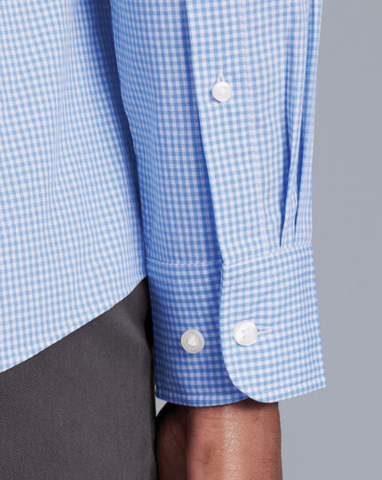 Bügelfreies Popeline-Hemd aus Stretch mit Button-down-Kragen und Mini-Gingham-Karos - Ozeanblau