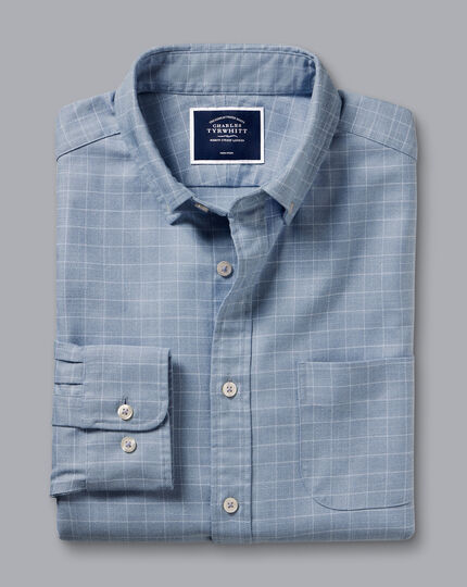 Button-Down Collar Non-Iron Twill Windowpane Check Shirt - Steel Blue