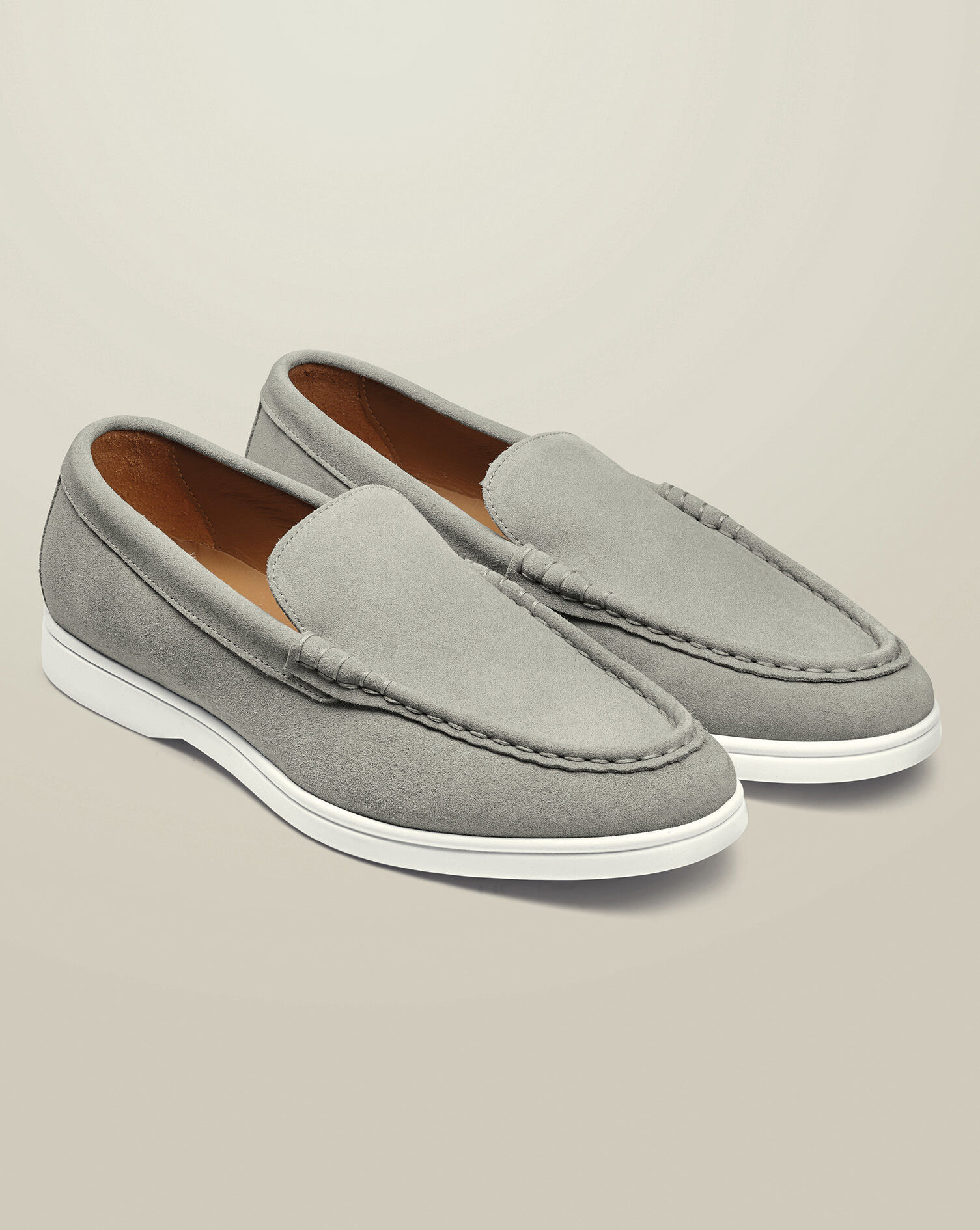 Suede Slip On Loafers - Light Grey | Charles Tyrwhitt UK