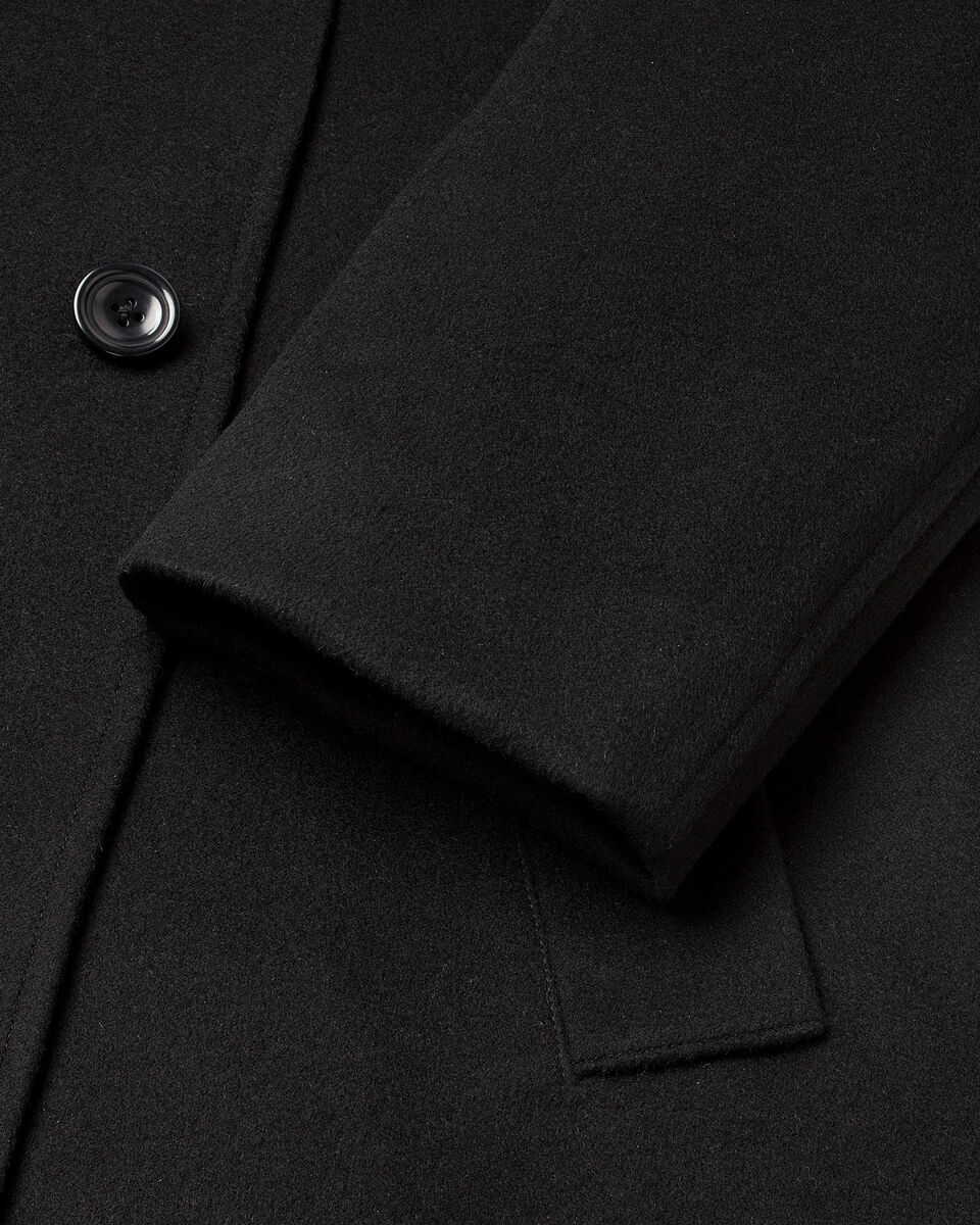 Fine Merino Wool Funnel Neck Overcoat - Black
