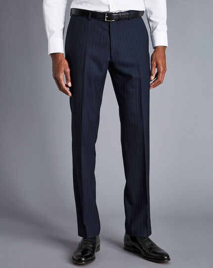 Herringbone Stripe Business Suit - Navy
