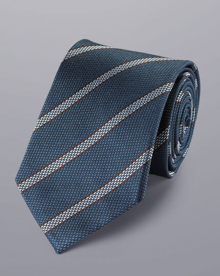 Silk Stripe Tie - Heather Blue & Grey