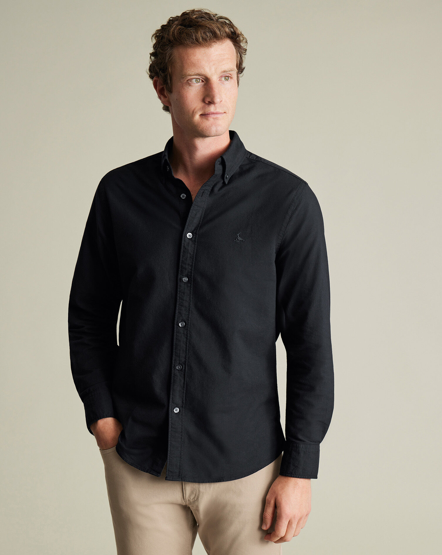 Stretch Washed Oxford Shirt - Black