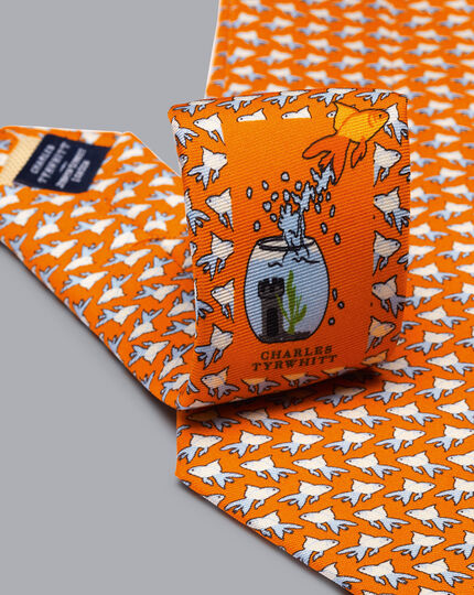 Krawatte aus Seide mit Fisch-auf-dem-Trockenen-Motiv - Orange