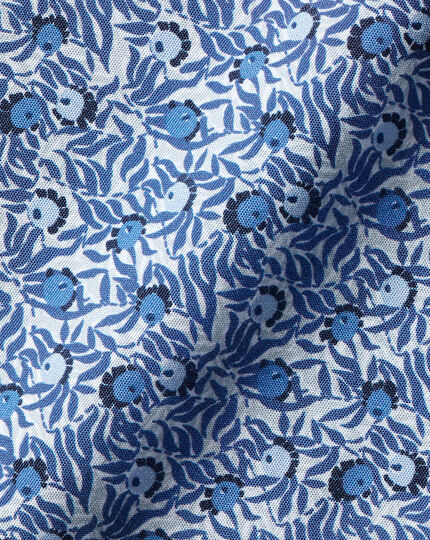 Made With Liberty Fabric Berry Print Semi-Spread Collar Shirt - Indigo Blue
