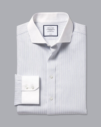 Spread Collar Non-Iron Winchester Stripe Shirt - Blue & White