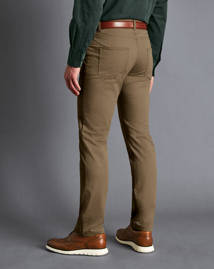 Textured Washed 5-Pocket Trousers - Taupe