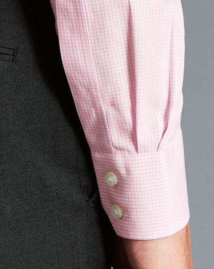 Spread Collar Non-Iron Mini Gingham Check Shirt - Light Pink
