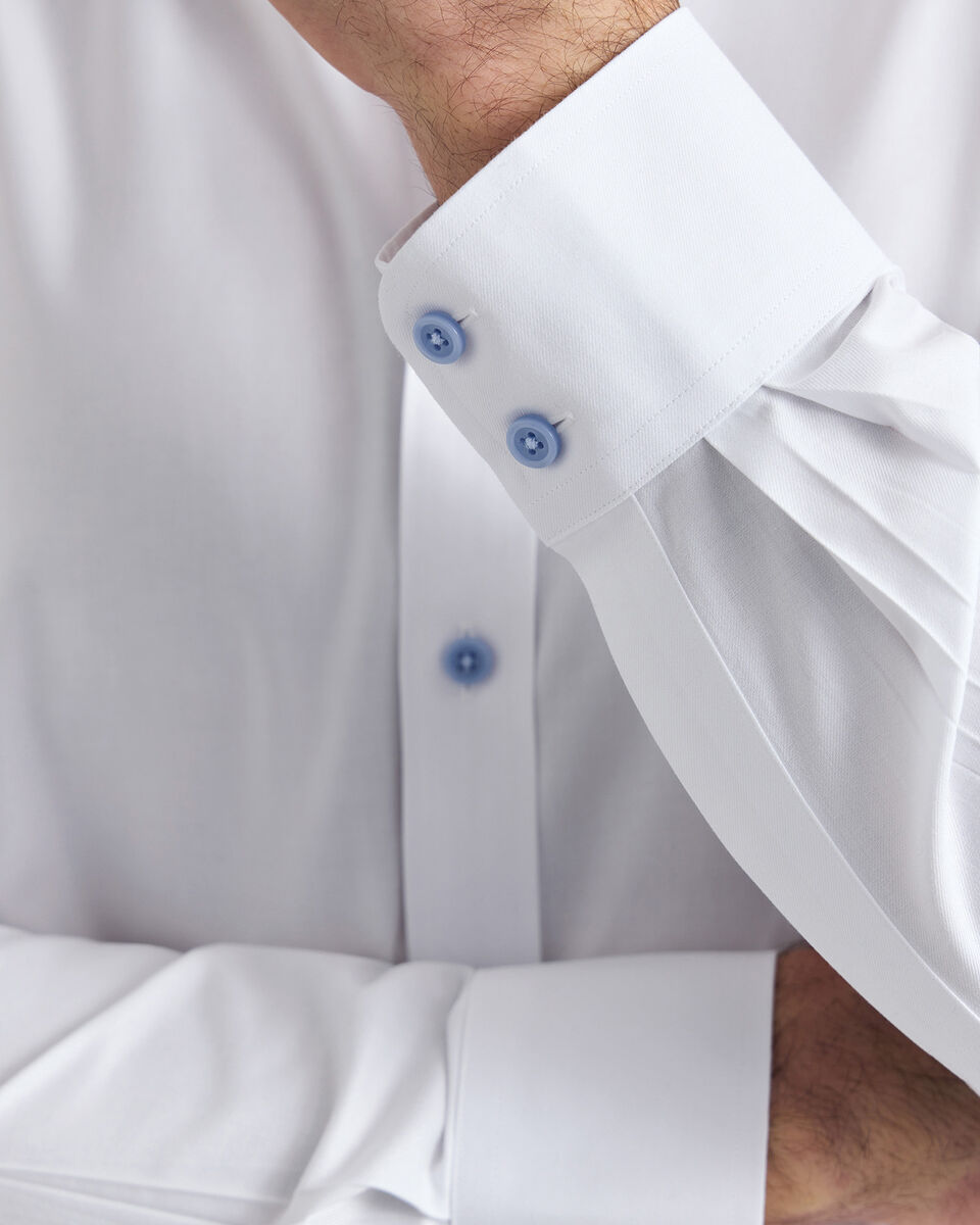 Non-Iron Twill with Contrast Buttons Shirt - White
