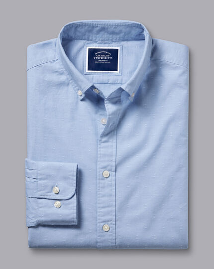 Button-Down Collar Clipped Dobby Chambray Shirt  - Sky Blue