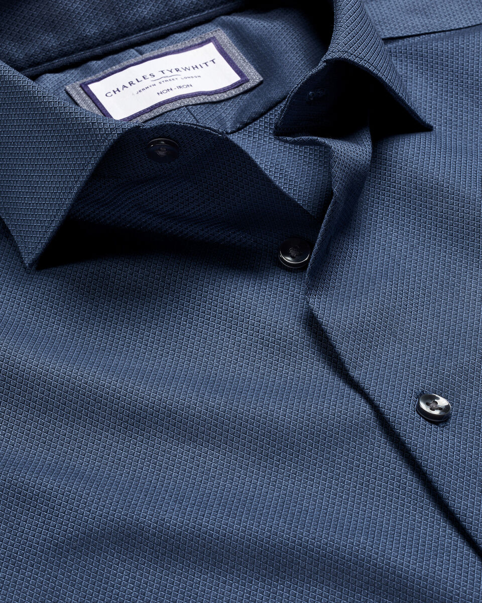 Non-Iron Diamond Stretch Texture Shirt - Denim Blue | Charles Tyrwhitt | Shirts