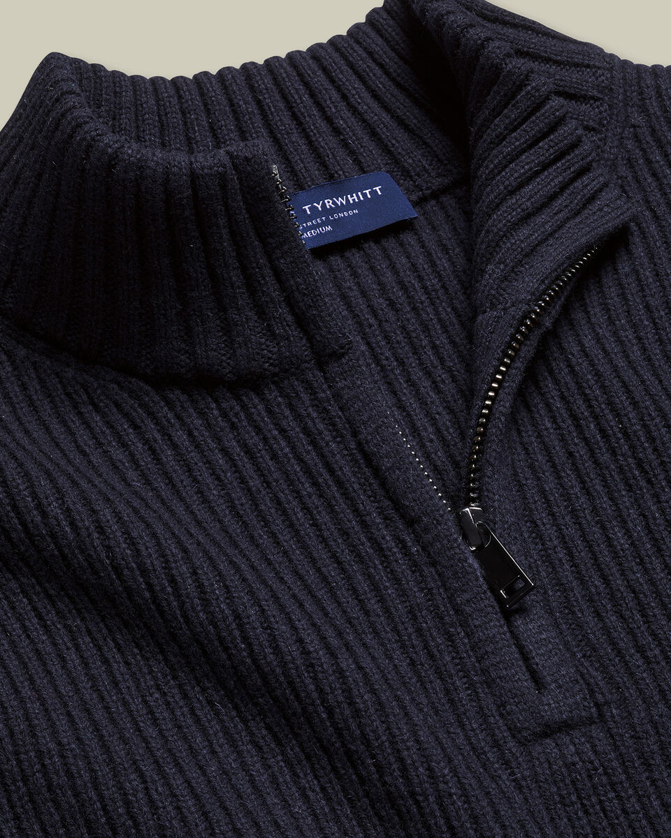 Dikke Jumper Met Hals Met Rits Van Pure Merinowol - Marineblauw