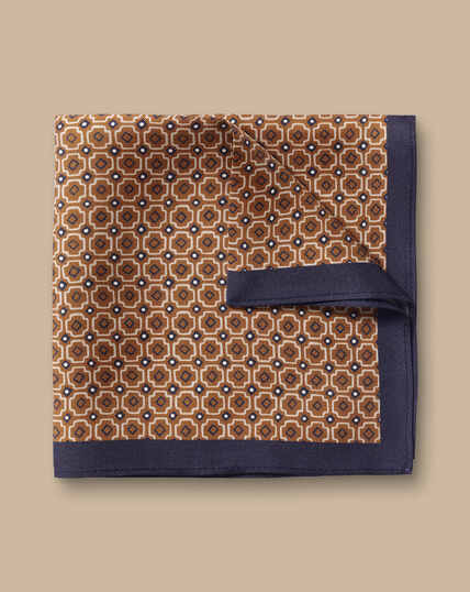 Tile Print Silk Pocket Square - Camel
