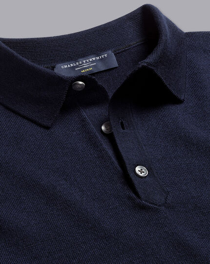 Merino Short Sleeve Polo Sweater - Navy