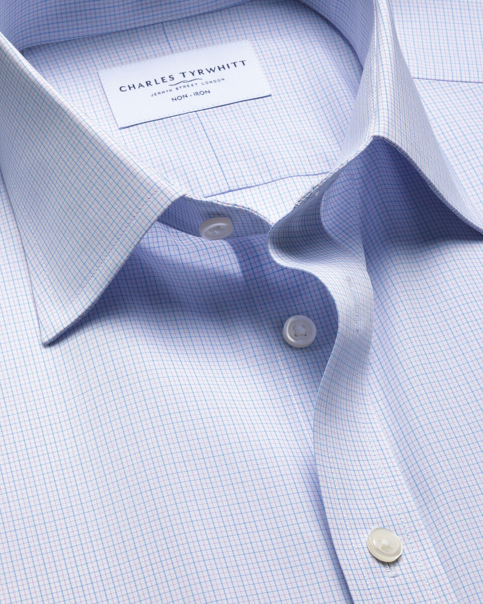 Non-Iron Stretch Poplin Check Shirt &ndash; Lilac & Sky Blue