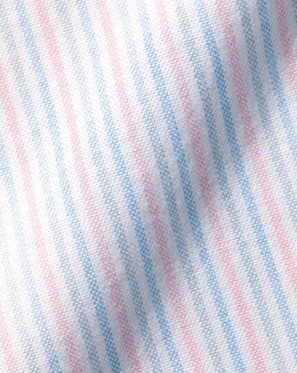 Button-Down Collar Stretch Washed Oxford Bengal Stripe Shirt - Pink