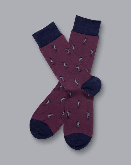 Socken mit Seepferdchen-Motiv - Brombeer