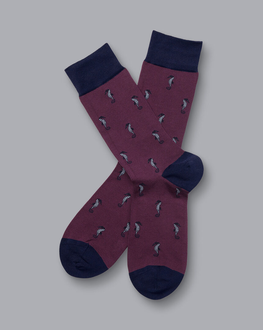 Seahorse Motif Socks - Blackberry Purple