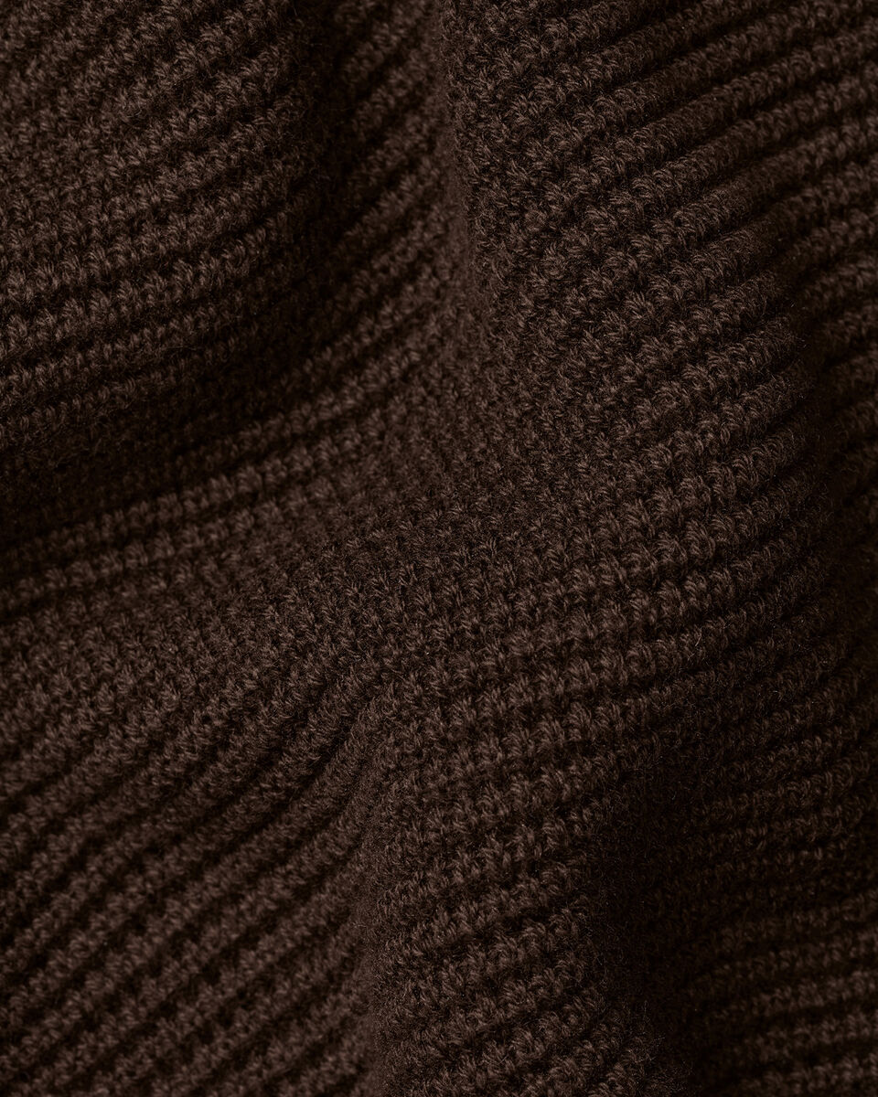 Polo en maille textur&eacute;e &agrave; manches longues en coton - Marron chocolat