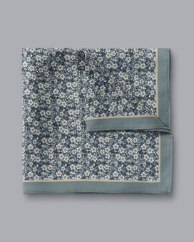 Floral Print Silk Pocket Square - Atlantic Green