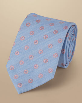 Cravate à motifs médaillons en soie résistante aux taches - bleu ciel