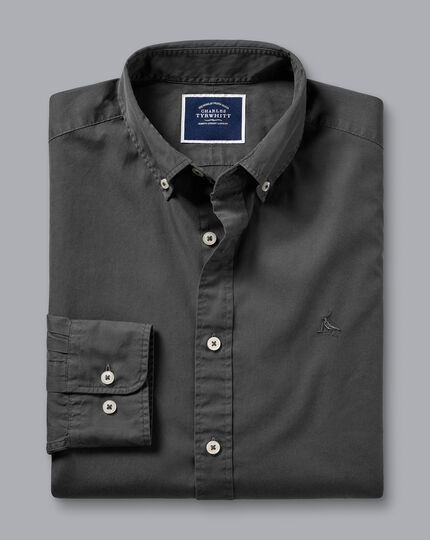 Button-Down Collar Washed Fine Twill Shirt - Charcoal Gray
