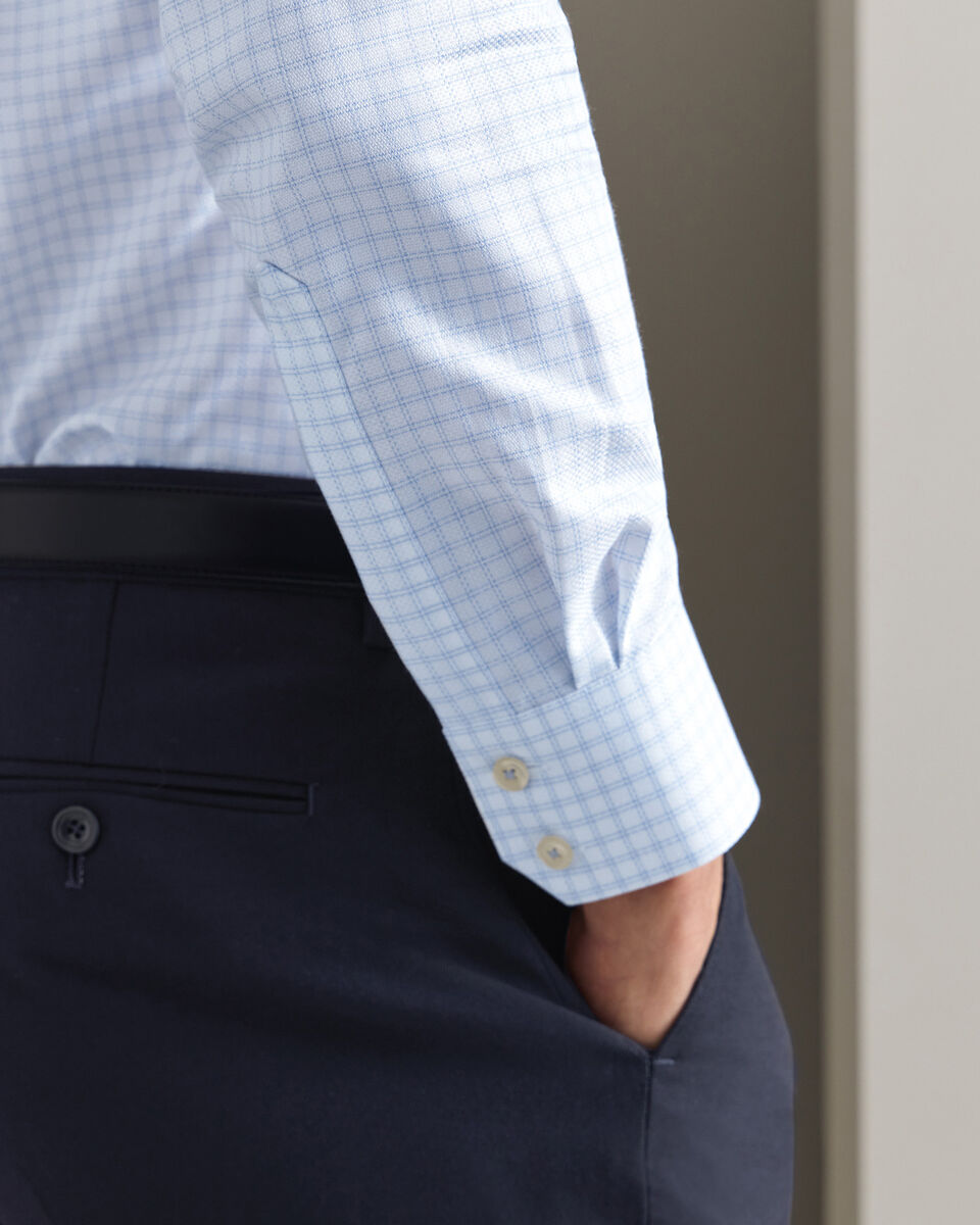 Chemise &agrave; carreaux &agrave; tissage Trafalgar extensible sans repassage - Bleu oc&eacute;an