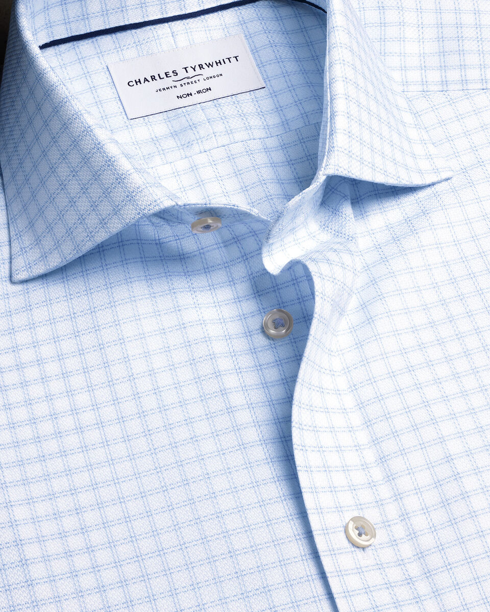 Chemise &agrave; carreaux &agrave; tissage Trafalgar extensible sans repassage - Bleu oc&eacute;an