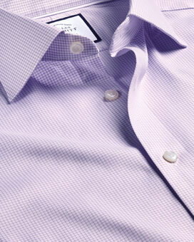 Semi-Spread Collar Egyptian Cotton Twill Small Grid Check Shirt - Violet Purple