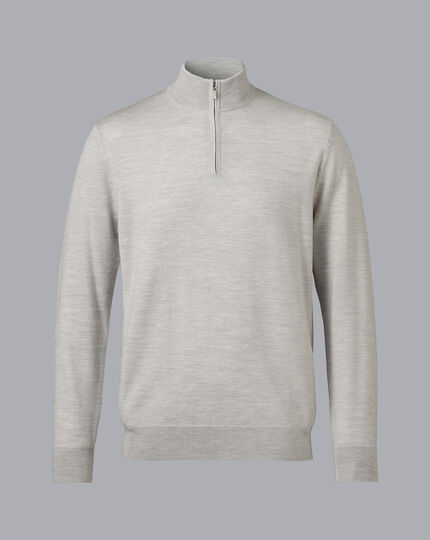 Merino Zip Neck Sweater - Silver