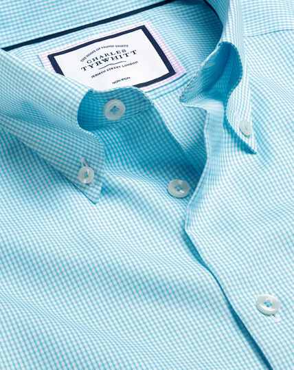 Button-Down Collar Non-Iron Check Shirt - Aqua