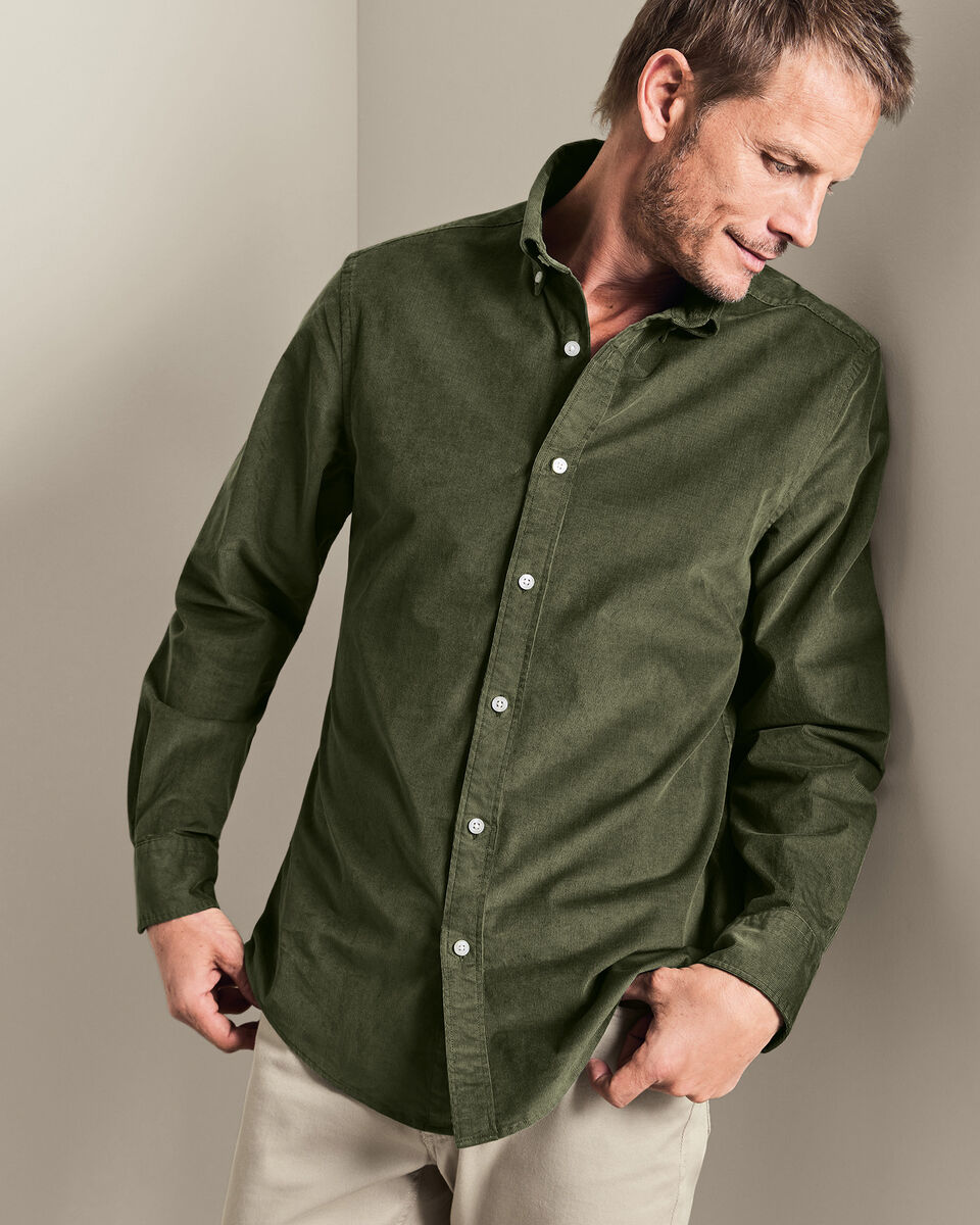 Corduroy Stretch Shirt - Olive Green