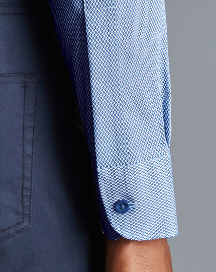 Semi-Cutaway Collar Non-Iron Geo Diamond Print Shirt - French Blue