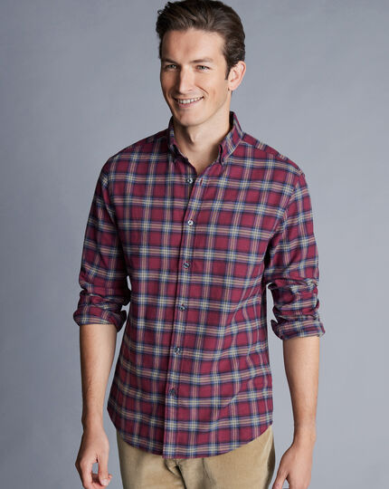 Brushed Flannel Check Shirt - Dark Red