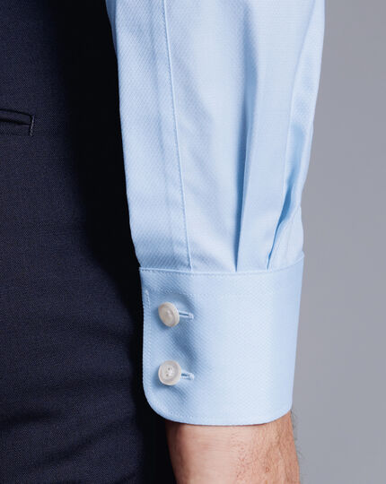 Semi-Cutaway Collar Egyptian Cotton Berkshire Weave Shirt - Light Blue