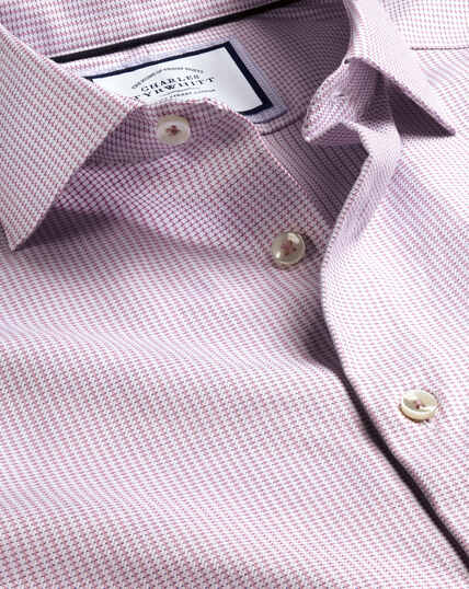 Semi-Spread Collar Non-Iron Stretch Texture Shirt - Dark Pink