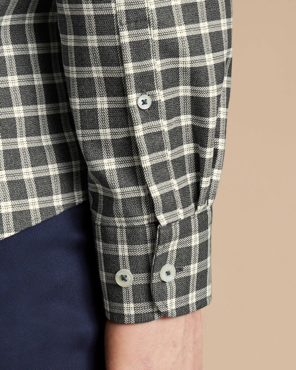 Chemise en sergé à carreaux moyens à col boutonné sans repassage - Gris foncé