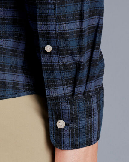 Button-Down Collar Washed Oxford Check Shirt - Indigo Blue