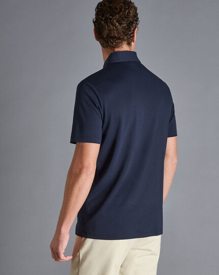 Polo T Shirt Men's Zipper Collar Navy Blue White Trim Casual Fashion Zip  T-Shirt
