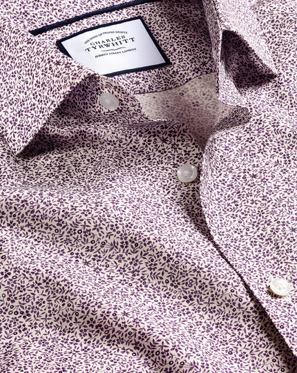 Made with Liberty Fabric Ditsy Print Semi-Cutaway Collar Shirt - Purple