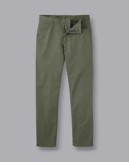 Cotton Stretch 5-Pocket Trousers - Khaki
